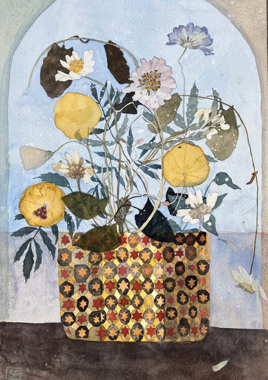 压花和佛罗伦萨花盆，2025 年（纸面水彩画） 作者 