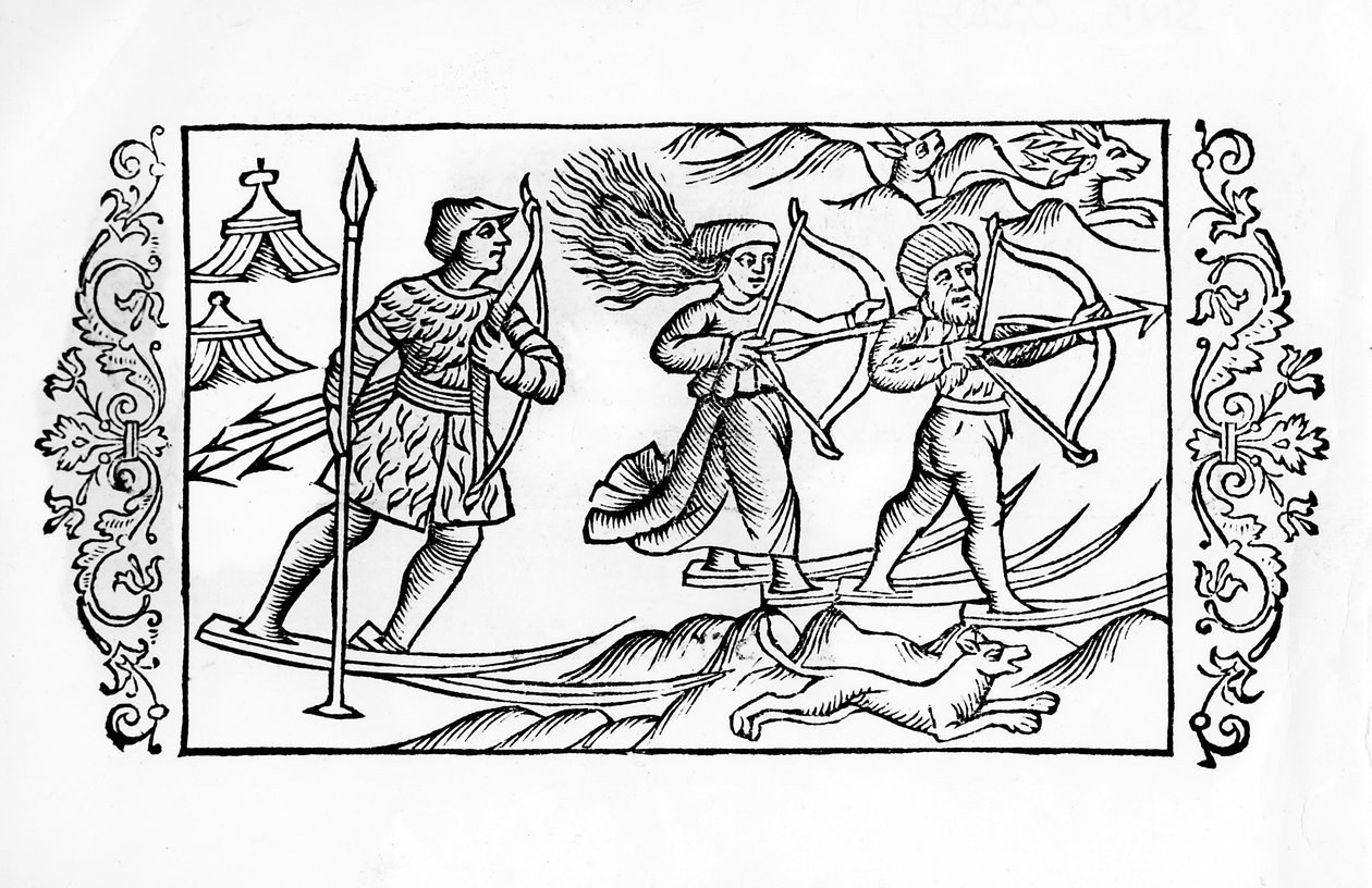 芬兰滑雪狩猎 - 为瑞典大主教奥劳斯·马格努斯 (Olaus Magnus) 的 "" The Heathen Septrionalis "" "" 作者 瑞典学校