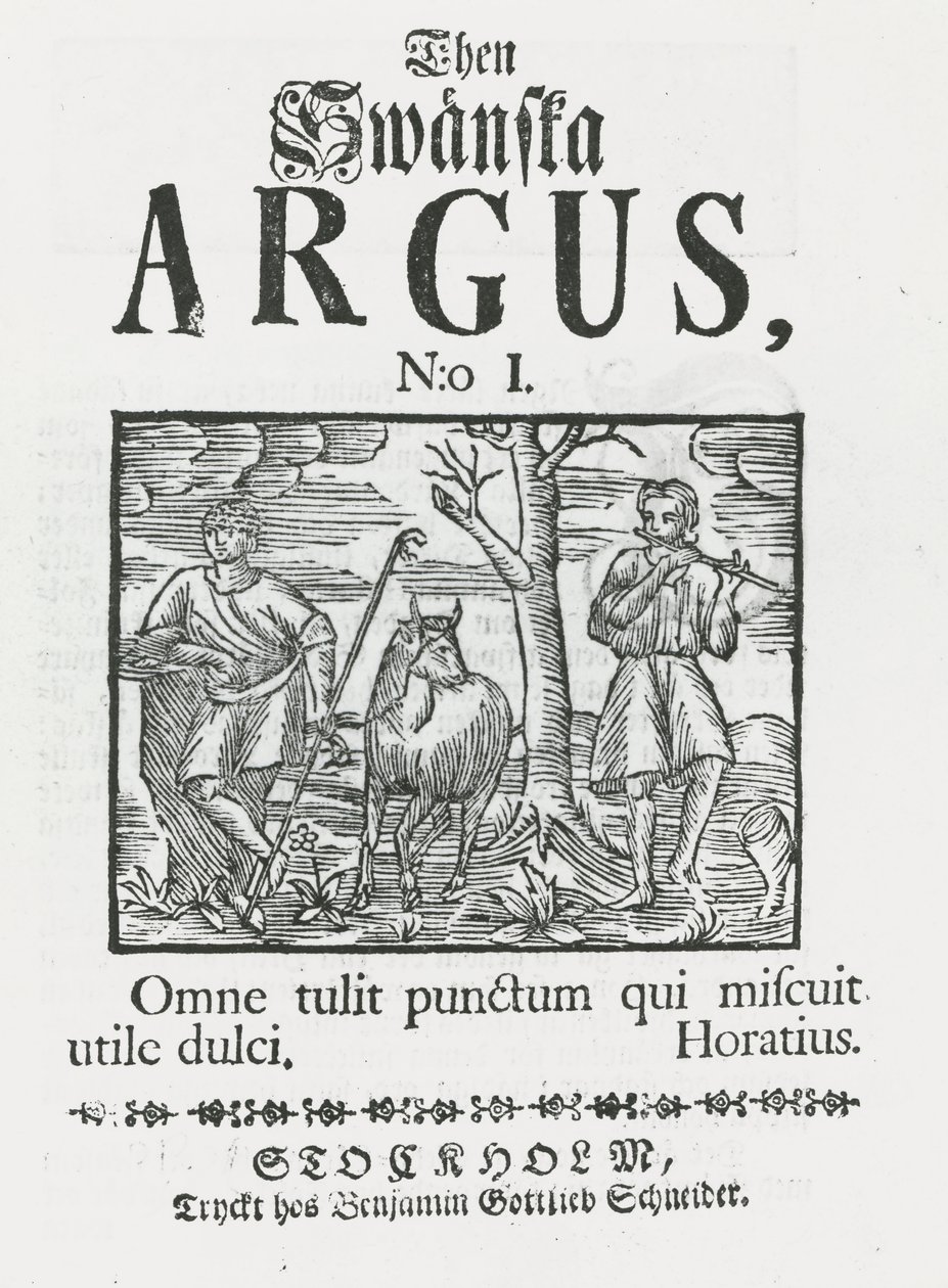 第一期 "Then Swänska Argus"。 作者 瑞典学校