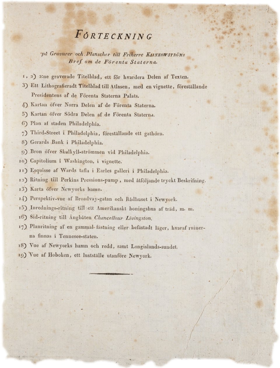 1824年Klinckowstroms Atlas of the United States的插图清单（打印） 作者 瑞典学校