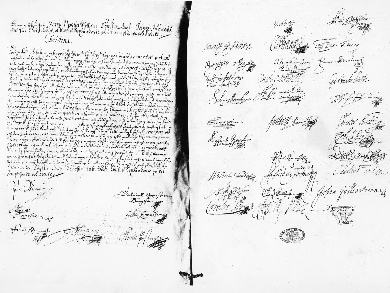 克里斯蒂娜的退位声明，瑞典女王，1654年（写作） 作者 瑞典学校