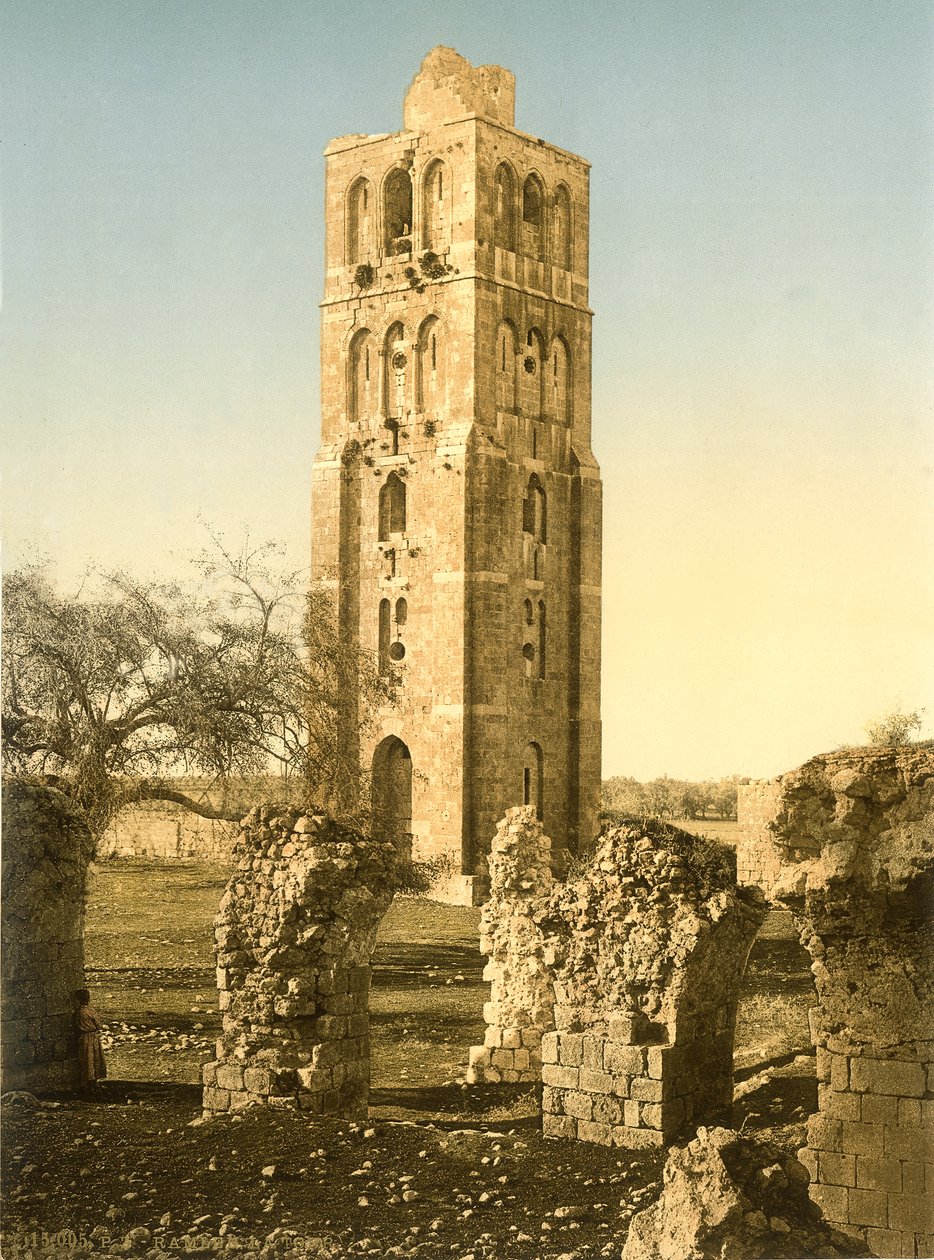 Ramleh清真寺的塔与在前景的被破坏的拱顶，c.1880-1900（photochrom） 作者 瑞士摄影师
