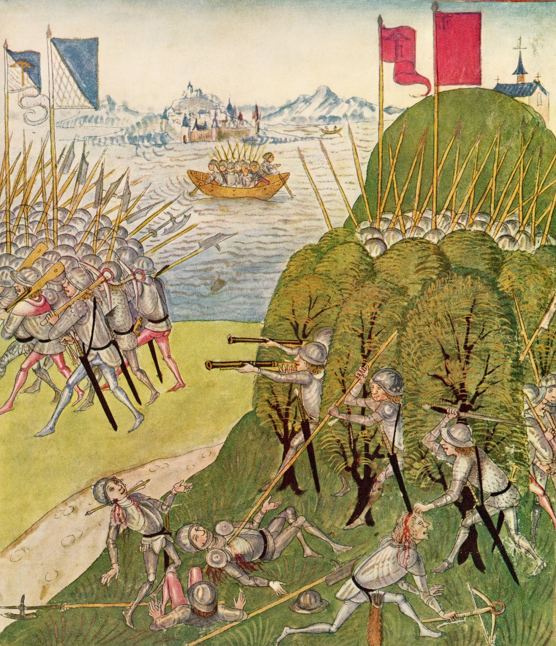 来自Berner Chronik的枪手，枪支和弩，由Diebold Schilling the Elder（c.1445-85）1483 作者 瑞士学校