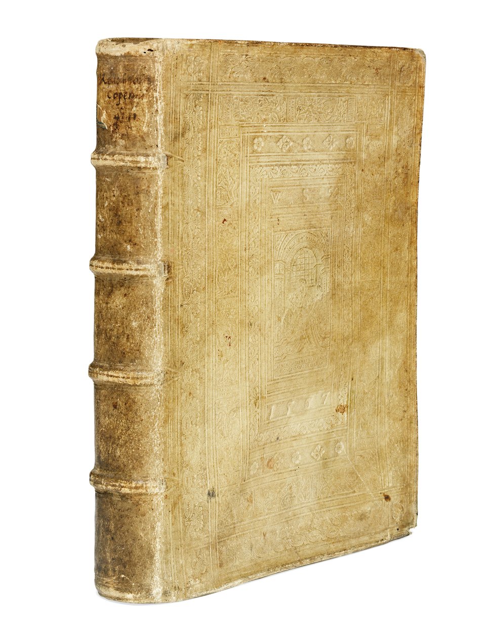 尼古拉斯·哥白尼（Nicholas Copernicus）的“论革命天球”和约翰·里蒂休斯（John Rheticus）的“尼古拉斯·哥白尼革命史”第一个故事，两本书合共一册，巴塞尔： 作者 瑞士学校
