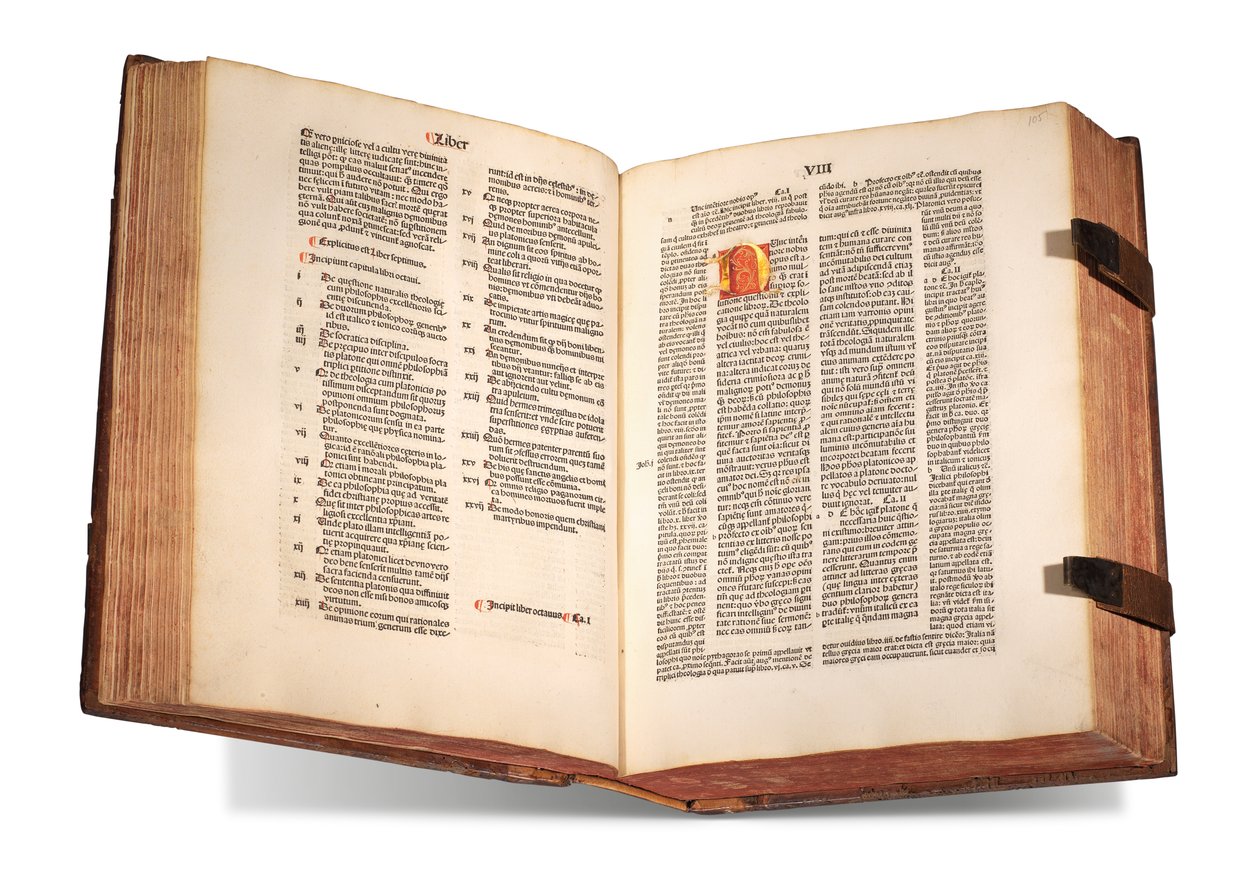 De civitate Dei，河马的奥古斯丁的托马斯·韦利斯（Thomas Waleys）（卒于1349年之前）和尼古拉·特里维（Nicolaus Trivet（1258？-1328）的评论）印刷1489年（牛皮纸） 作者 瑞士学校
