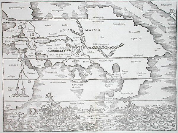 欧洲，摘自凯厄斯-朱利叶斯-索利努斯的《多史书》，rerum toto orbe memorabilium...，1543年巴塞尔出版（木刻）。 作者 瑞士学校