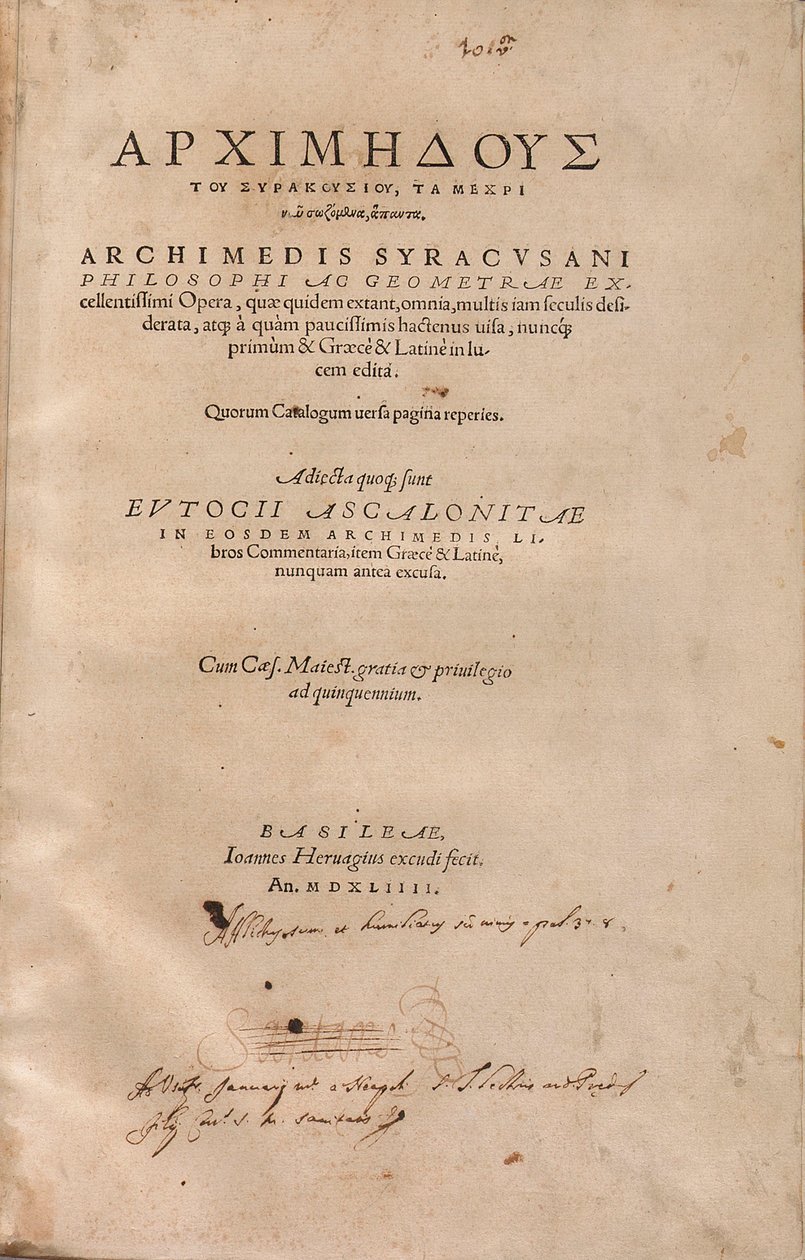 Editio Princeps的“ Archimedes Palimpsest”印刷版的标题页 作者 瑞士学校