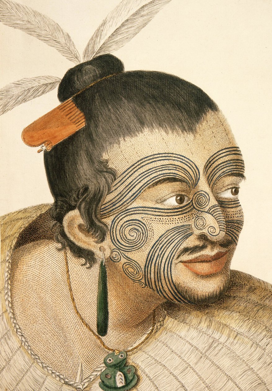 肖像毛利酋长与完整的面部莫科，1769年 作者 悉尼帕金森