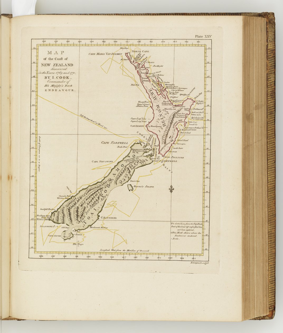 新西兰海岸的地图，插图从航行的期刊到南海：在他的Majestys船，奋进号，1794（手工彩色雕刻） 作者 雪梨