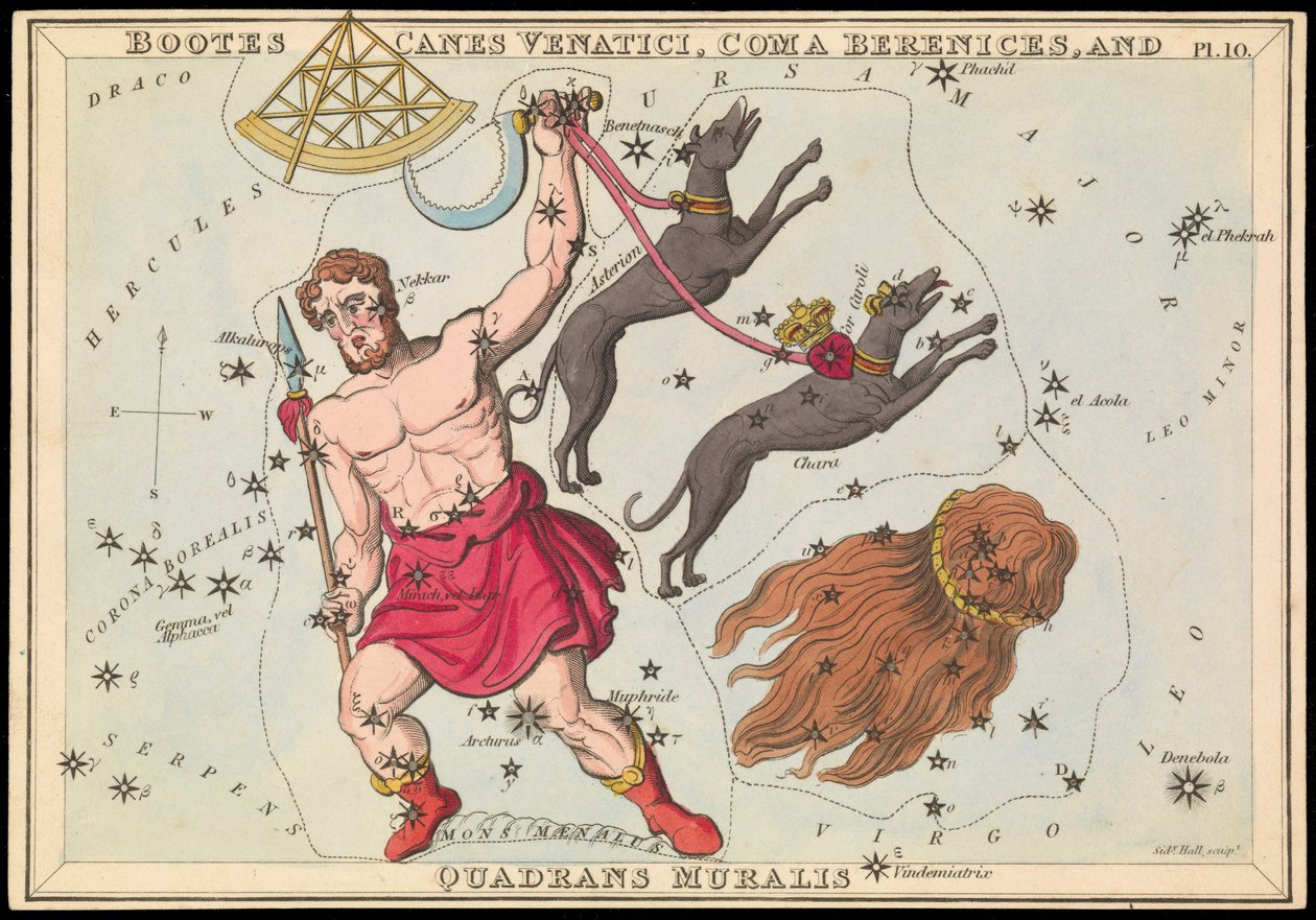 Canes Venatici、Coma Berenices 和 Quadrans Muralis，约 1825 年（卡片、纸、纸巾） 作者 悉尼音乐厅