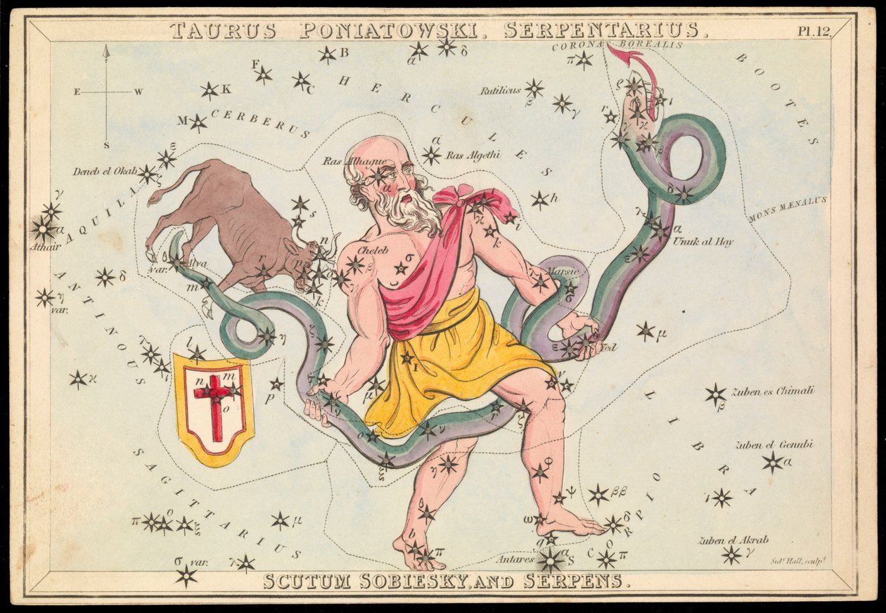 Taurus Poniatowski、Serpentarius、Scutum Sobiesky 和 Serpens，约 1825 年（卡、纸、纸巾） 作者 悉尼音乐厅