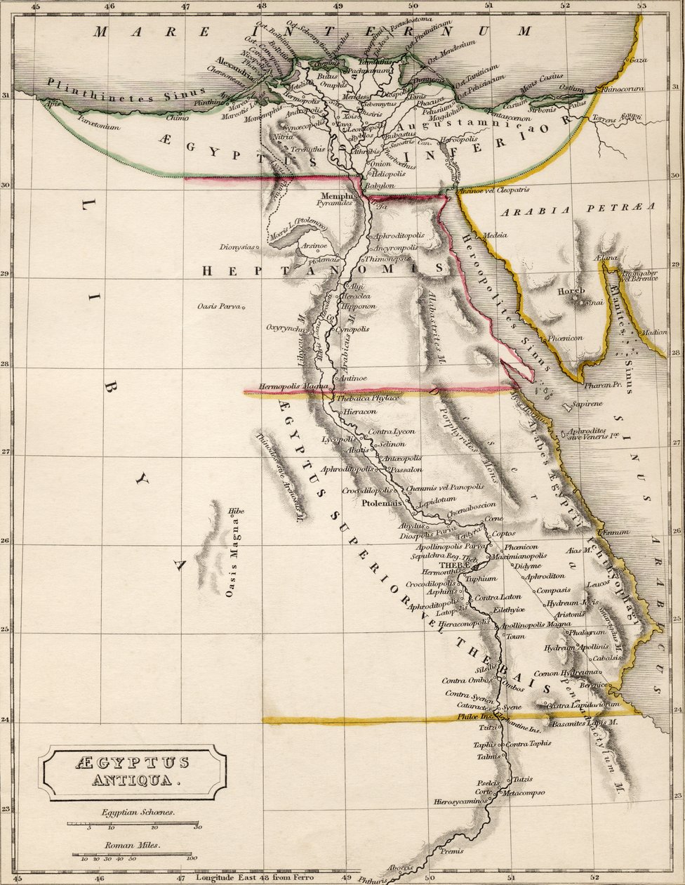 Aegyptus Antiqua（古埃及）地图，由悉尼大厅绘制和雕刻，c.1826 作者 悉尼先验厅