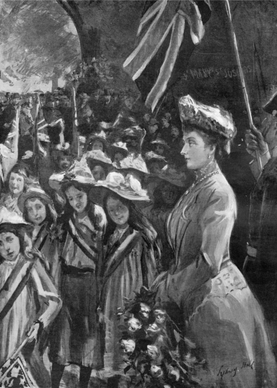 路易斯公主在巴特西公园（Battersea Park）回顾了两万名儿童，1902年7月19日“图形”中的插图 作者 悉尼先验厅