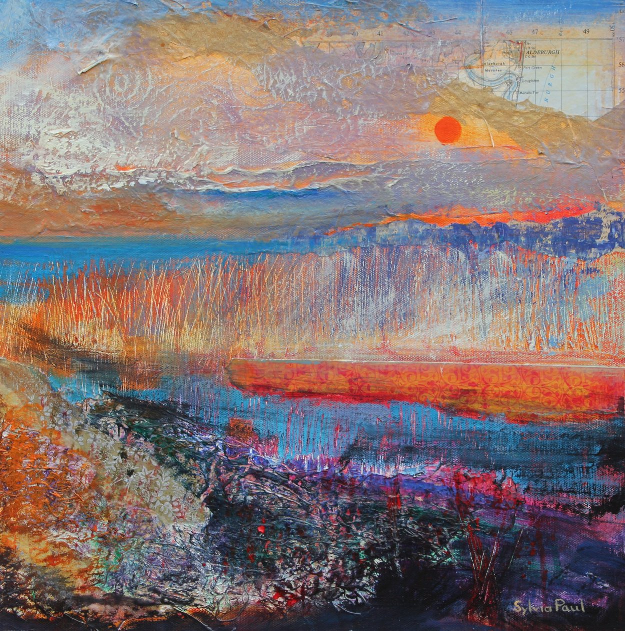 沼泽日落2013年，acrypaper拼贴画 作者 西尔维娅·保罗