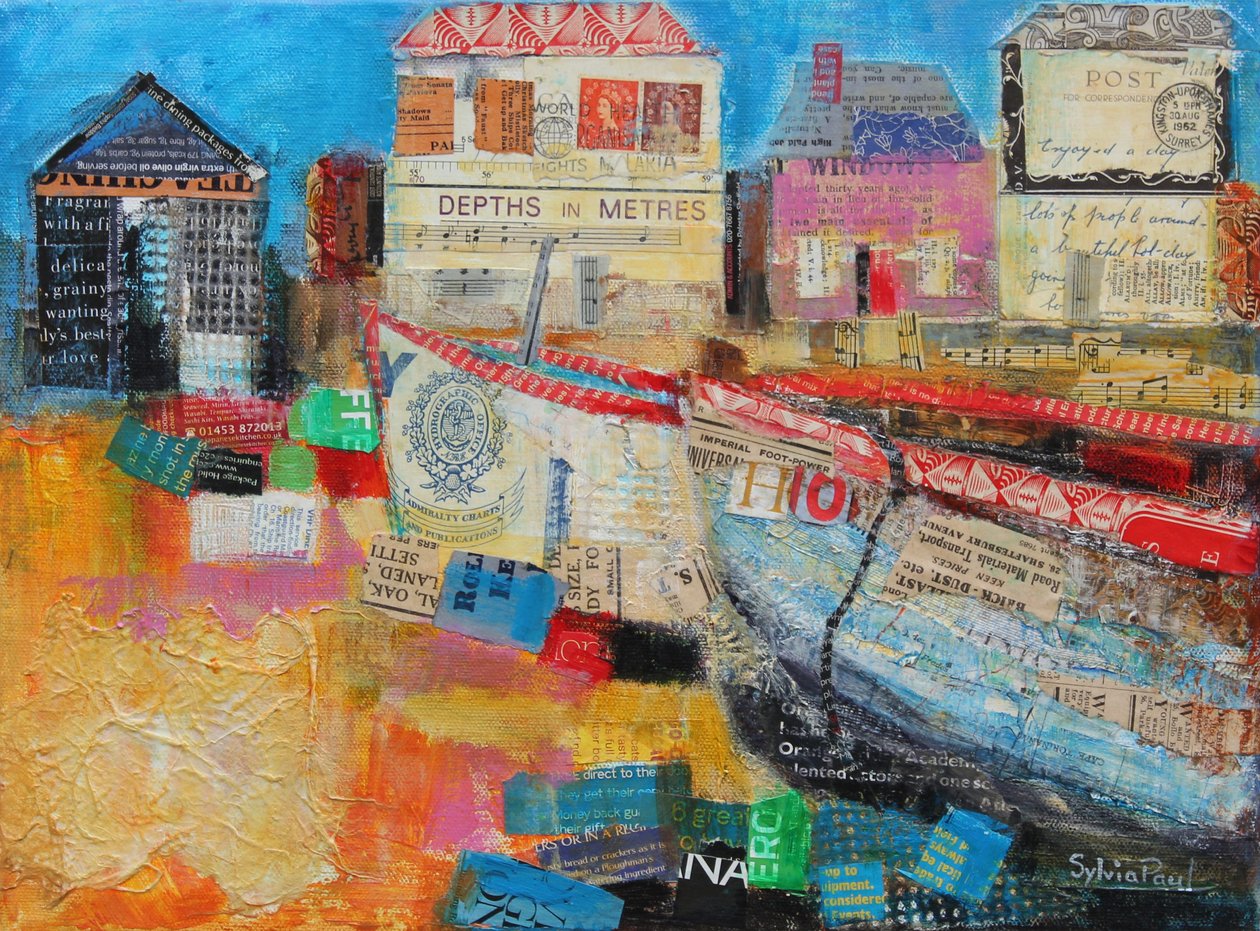 旧渔船; 2013年，压克力纸拼贴画 作者 西尔维娅·保罗