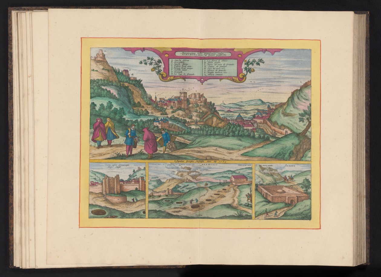 阿尔罕布拉宫和格拉纳达城景观
Amoenissimus castri Granatensis, vulgo Alhambre dicti, ab Oriente prospectus（物品上的标题） 作者 Symon Novellanus（可能）