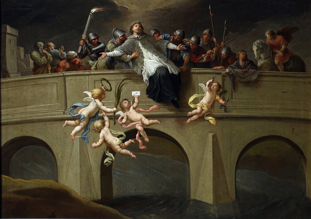 Le Martyre de Jean Nepomucene (1345-1393) - 圣约翰·内波穆克·帕·捷克维茨 (Szymon) 的殉难 (1689-1775)。 布面油画，尺寸：61x86.5，约 1750 年，华沙国家博物馆 作者 席蒙·捷克维茨