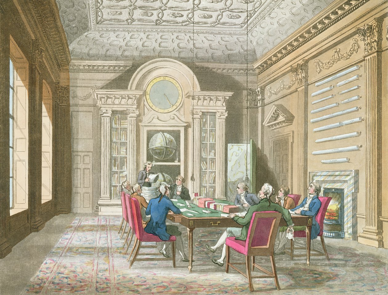 金钟董事会会议室，1808年（彩色版画） 作者 普金和罗兰森