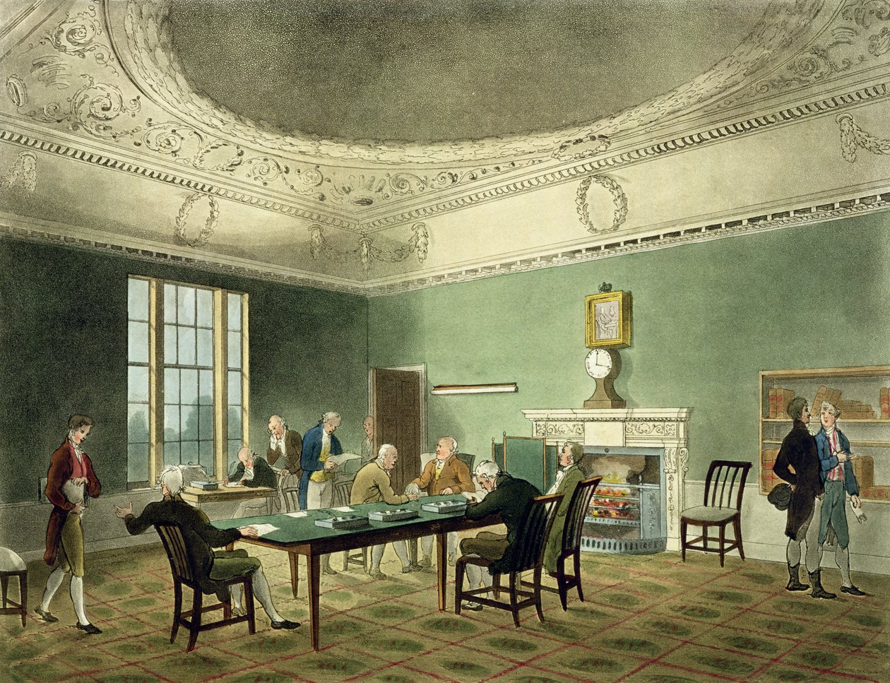 交易委员会，来自&39;Ackermann&39;s Microcosm of London&39;，由Thomas Sunderland（fl.1798）雕刻，1809年（aquatint） 作者 普金和罗兰森