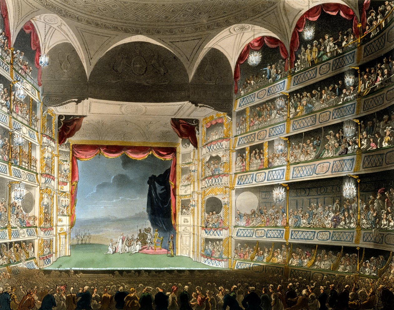 来自伦敦微观世界的Drury Lane剧院，由R Ackermann，1808年（手工制作的aquatint） 作者 普金和罗兰森