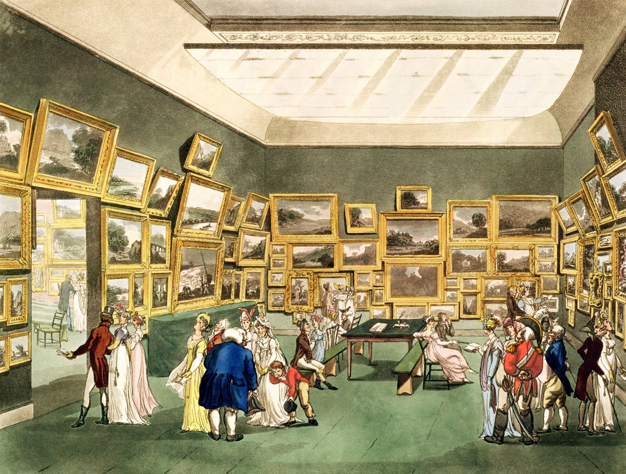 水彩画家协会的水彩画展，来自“伦敦的微观世界”，由JC Stadler（fl.1780-1812）雕刻，酒吧。作者：R. Ackermann（1764-1831）1808（aquati 作者 普金和罗兰森
