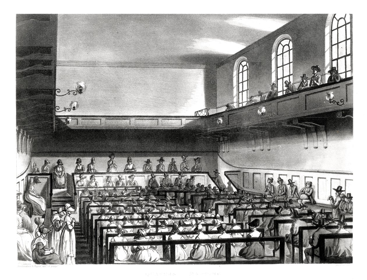Quakers Meeting，来自阿克曼的艺术资料库，由Joseph Constantine Stadler（17,08-1812），酒吧提供。 1809年（aquatint）（另见50539） 作者 普金和罗兰森