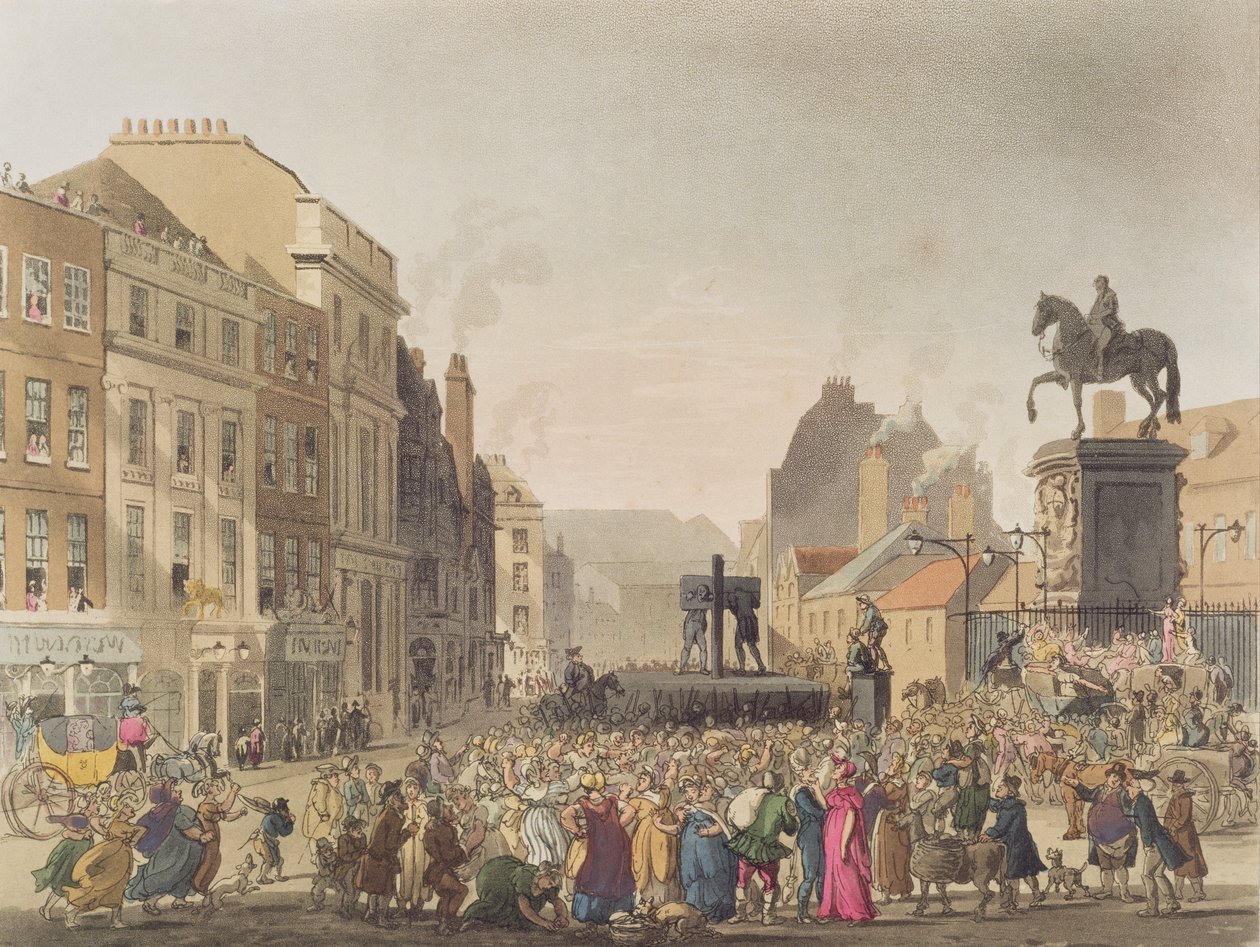 The Pillory，由J. Bluck（fl.1791-1831）在“伦敦的微观世界”中雕刻而成。作者：Rudolph Ackermann（1764-1834）1808（aquatint） 作者 普金和罗兰森