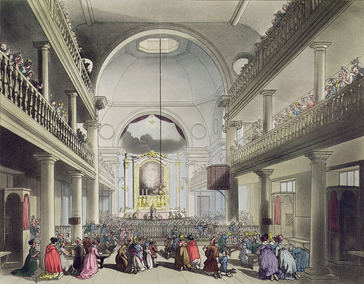 罗马天主教教堂，Lincolns Inn Fields，来自&39;Ackermann&39;s Microcosm of London&39;，由John Bluck（fl.1791-1819），1808（aquatint）雕刻而成 作者 普金和罗兰森