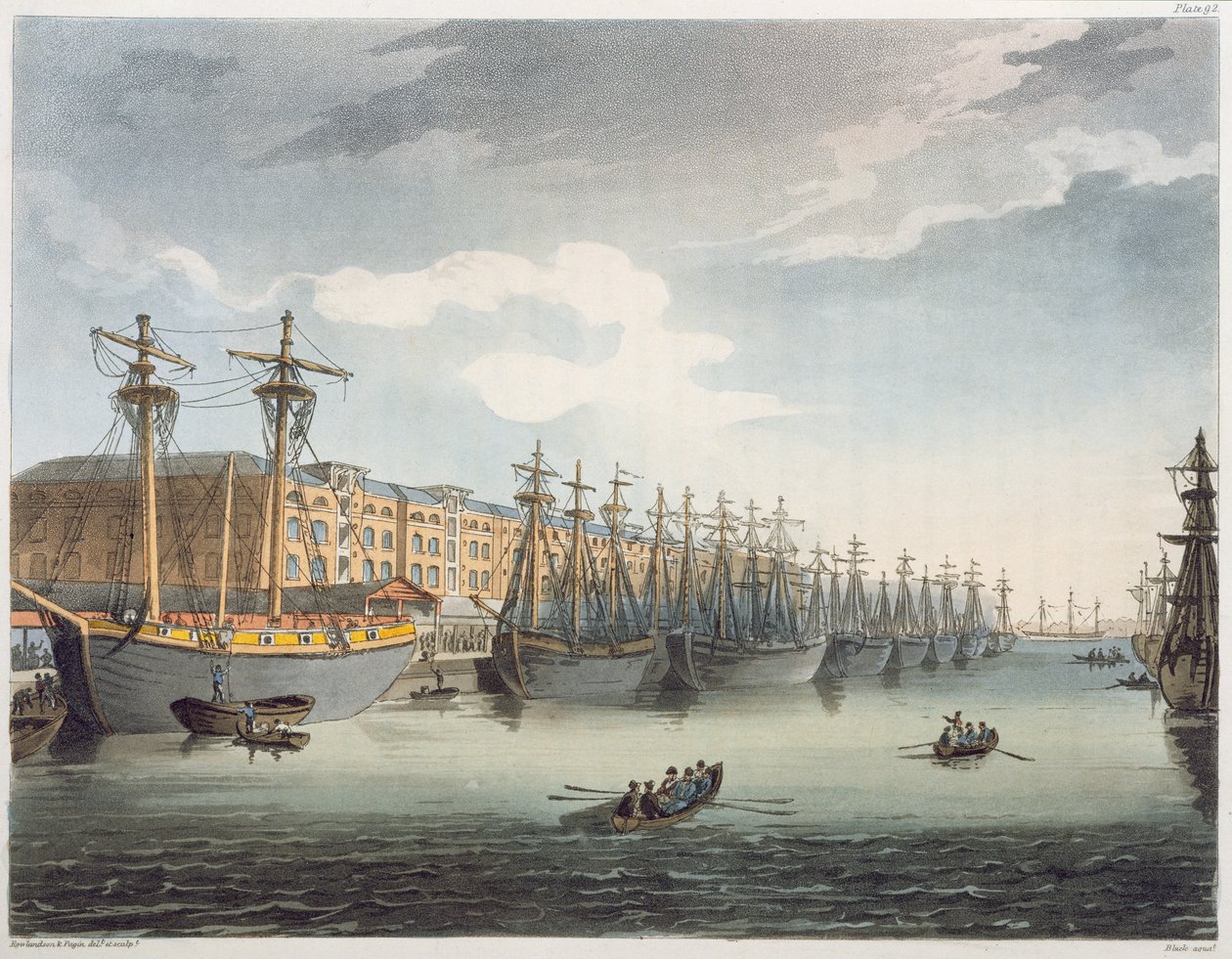 西印度码头，1809年 作者 普金和罗兰森
