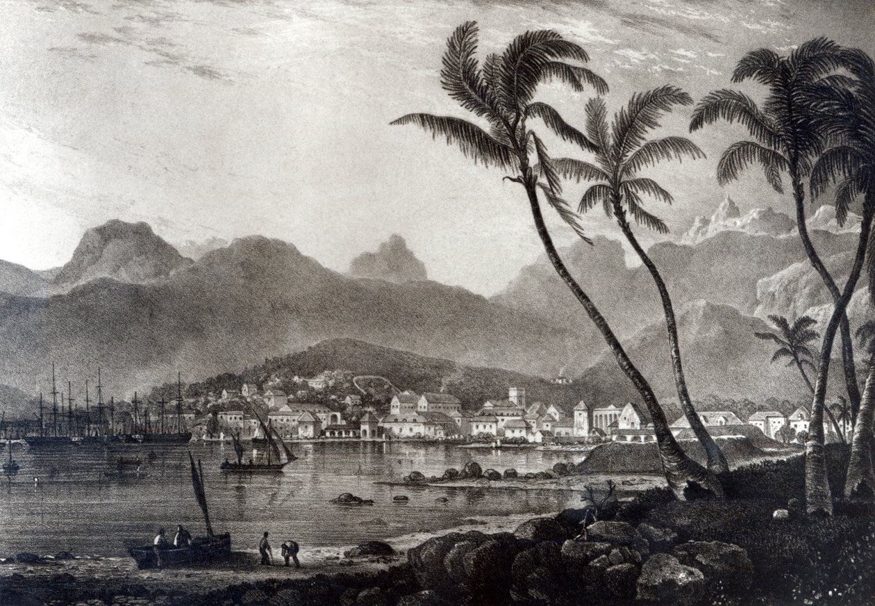路易斯港出自T.Bradshaw的“毛里求斯观”，1831年由William Rider镌刻 作者 T.布拉德肖