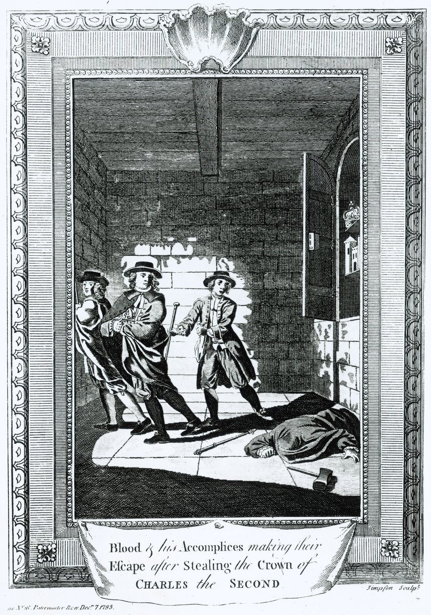血与他的同伴在偷走查理二世的王冠后逃脱，1793年 作者 辛普森