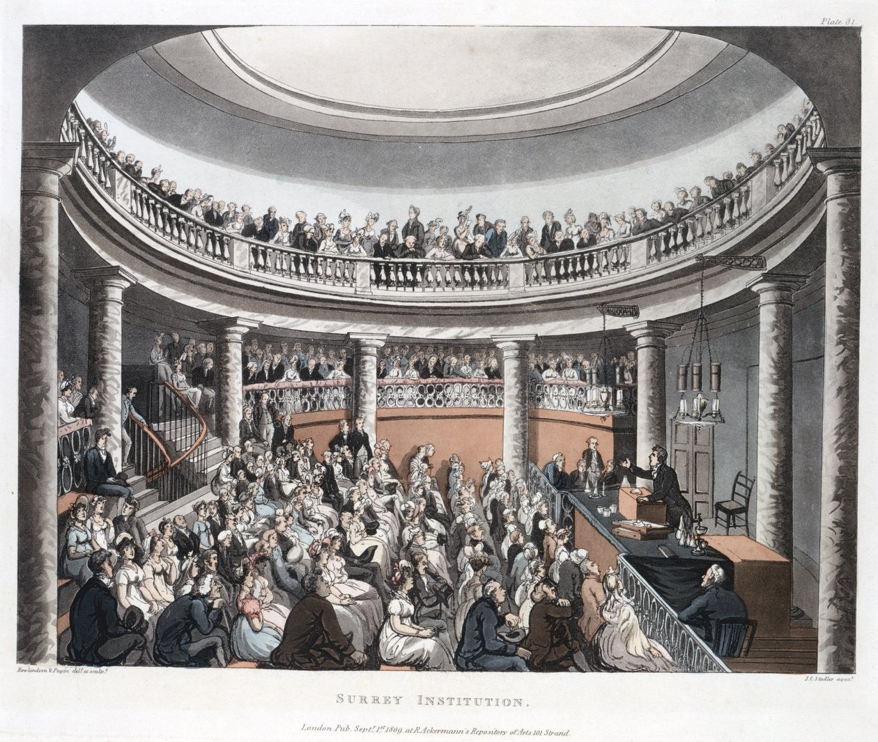 Surrey Institution，Blackfriars，来自伦敦的Ackermanns Microcosm，由Joseph Constantine Stadler（fl.1780-1812）1808（彩色aquatint）雕刻 作者 T.和普金·罗兰森