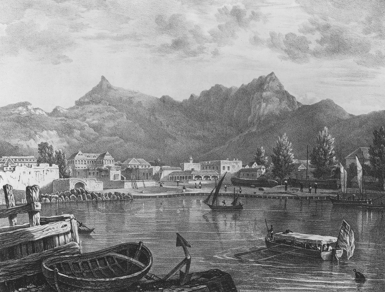 毛里求斯的路易港，从港口的东侧看，约1830年（石版画 作者 T.（之后）布拉德肖