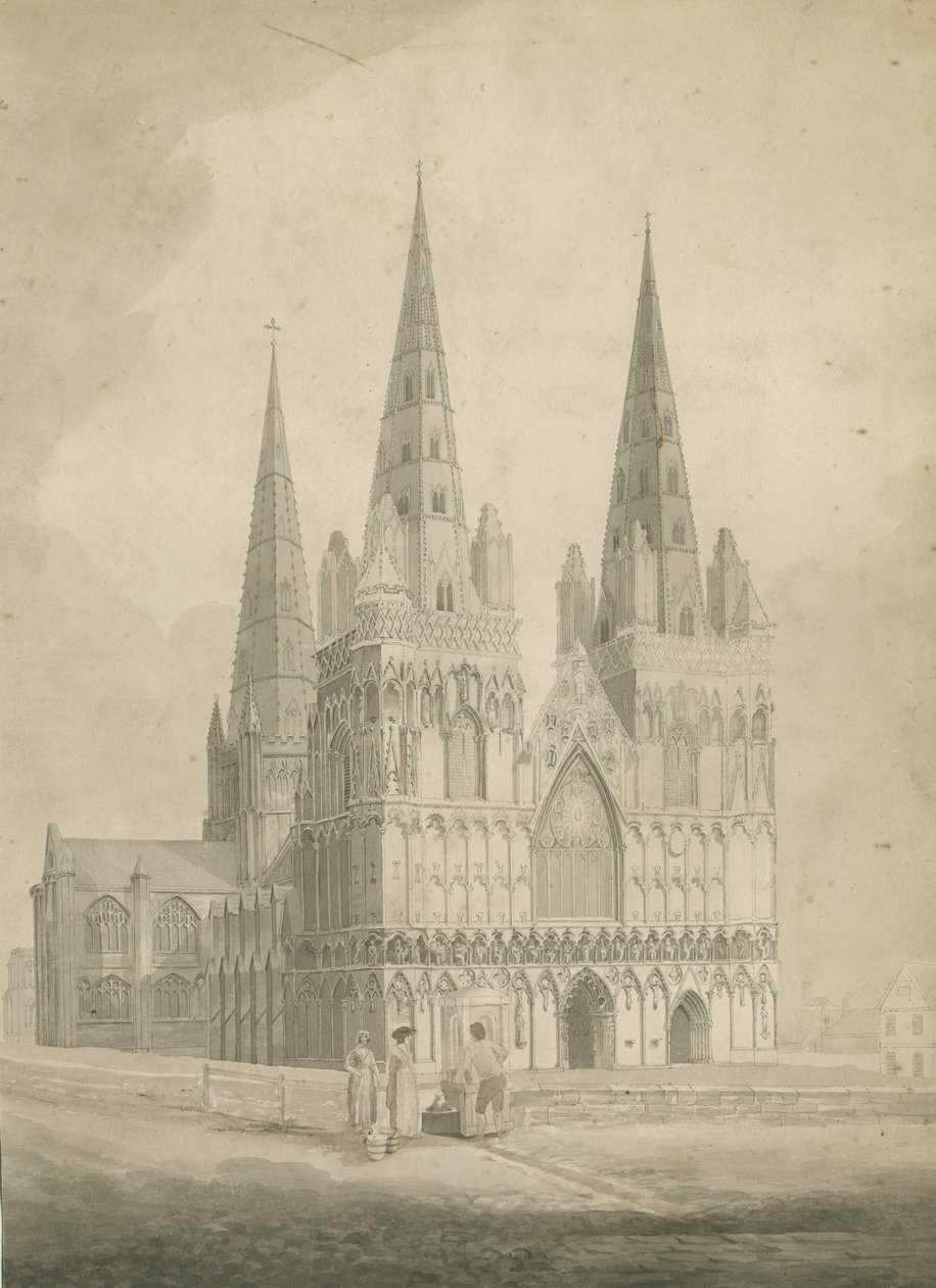 利奇菲尔德大教堂（Lichfield Cathedral）-西线：棕褐色绘图，编号[1782] 作者 卡特