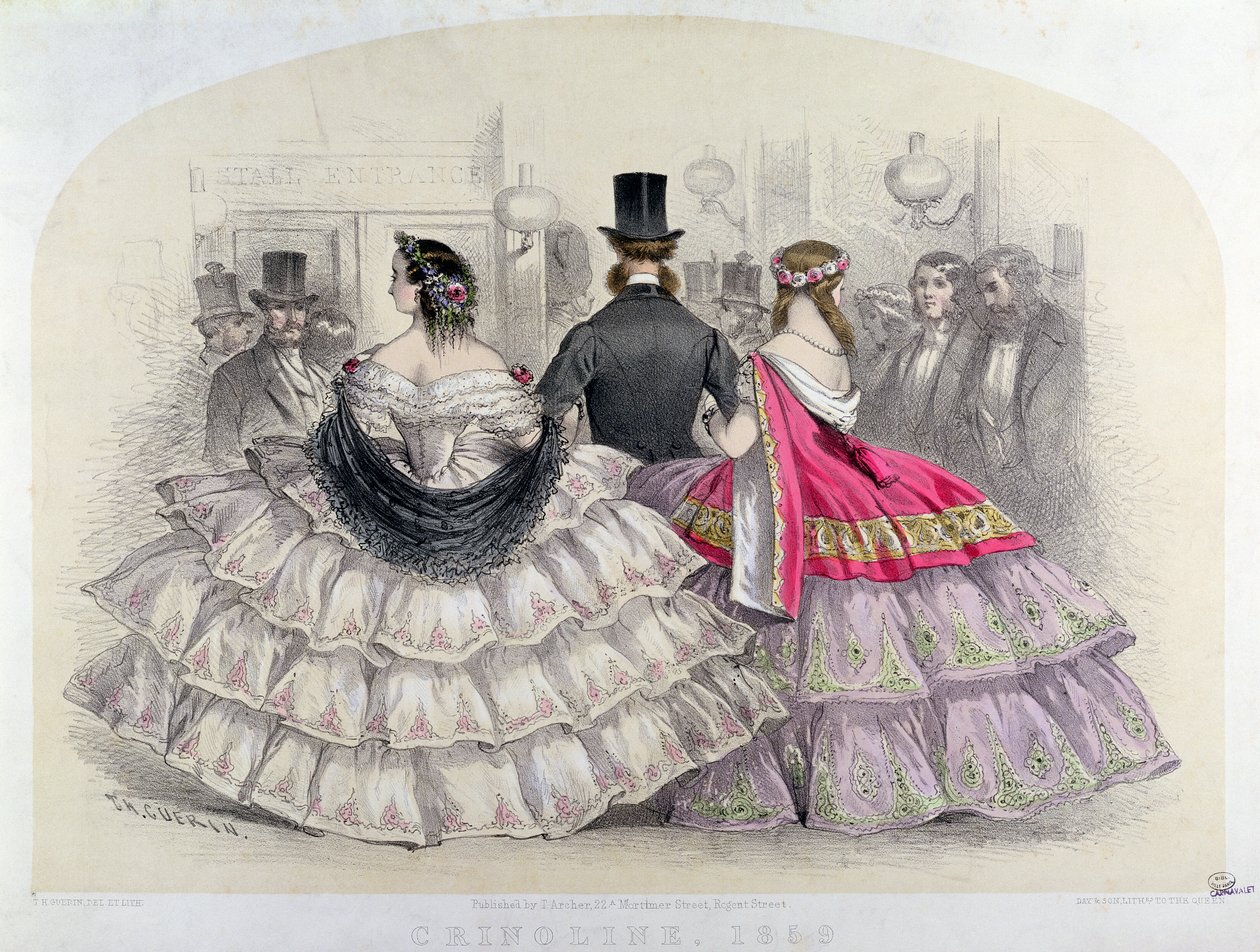 1859年考文特花园皇家意大利歌剧院女士们穿着Crinolines（彩色版画） 作者 桂林