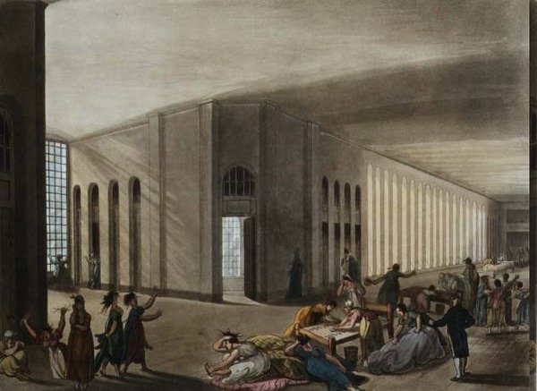 圣路加精神病院，出自阿克曼的《伦敦缩影》，约1800年（彩色雕刻）。 作者 T. 和 Pugin AC 罗兰森