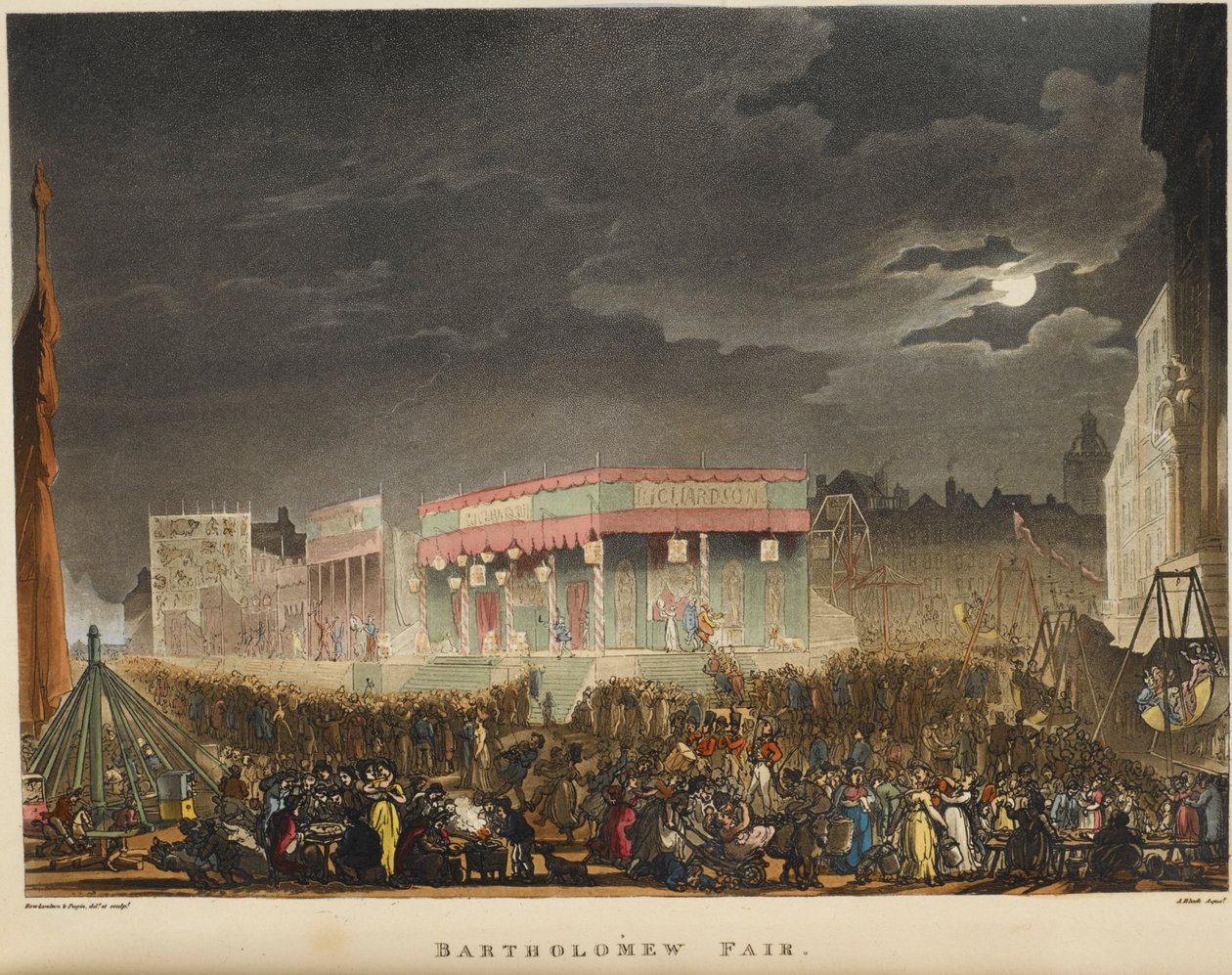 巴塞洛缪公平。 该剧于 1813 年首次举办，每年八月在史密斯菲尔德附近举行，是伦敦上演时间最长的街头戏剧。 作者 T. & Pugin AC (1762 1832)（之后）罗兰森