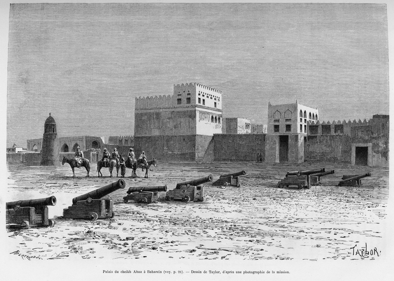 乍得巴林的谢赫艾萨宫。 泰勒的版画来说明故事 A Suse, journal des excavilles 作者 泰勒