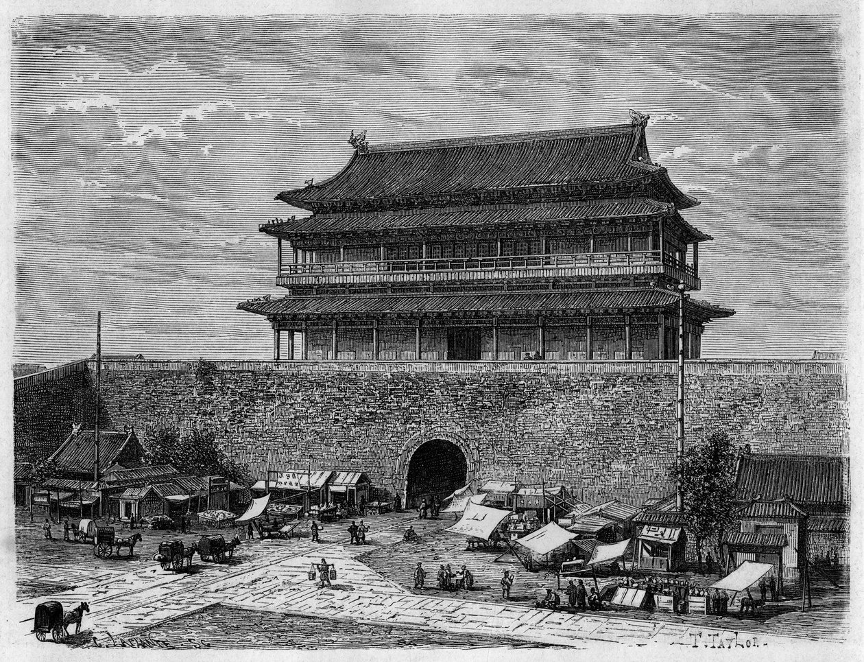 天安门，19 世纪北京（北京）的 Porte de la Purete Celeste。 来自 Taylor 的一幅画，来自 Morache 博士的照片，在“Le Tour du Monde, Nouveau journal des Voyages”中，由 Edouard Charton 编辑，巴黎 作者 泰勒