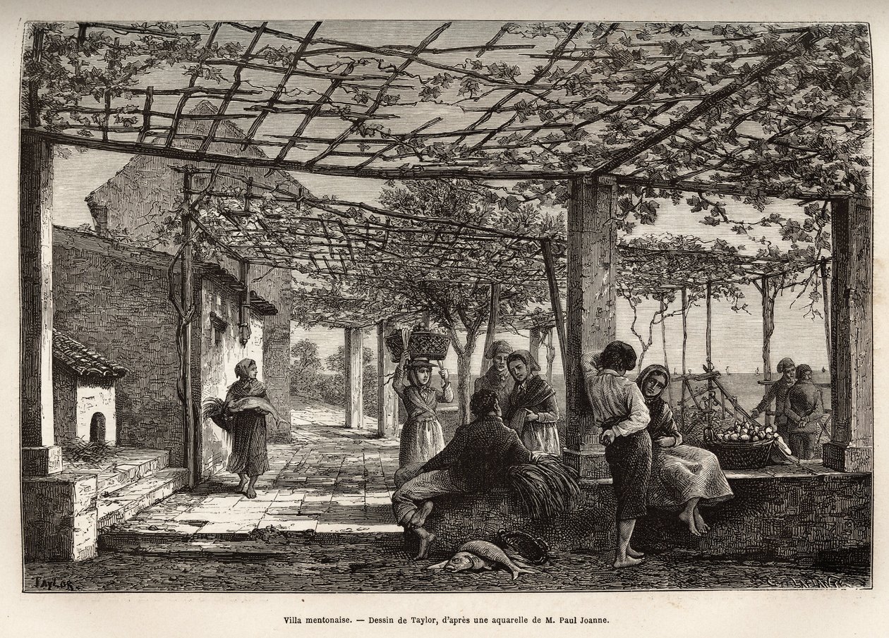 曼顿别墅，根据泰勒的画作雕刻的，说明1871年曼顿和博尔德赫拉的航行，作者是阿道夫-乔安，发表在《世界之旅》1874年，由爱德华-查顿编辑，巴黎Hachette版。塞尔瓦收藏。 作者 泰勒