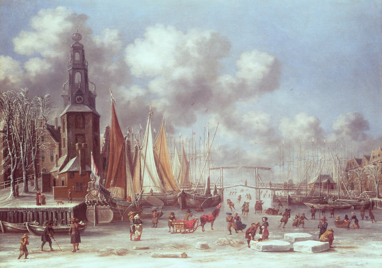 在阿姆斯特丹的冬季场景 作者 T. and Storck，A. Heeremans