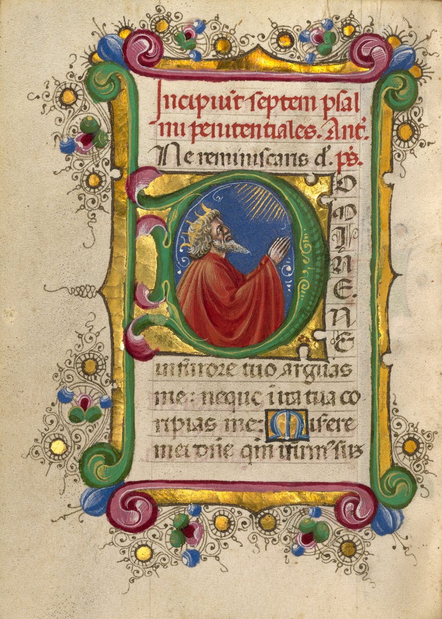 首字母 D：祷告中的大卫 作者 塔迪奥·克里维利（Taddeo Crivelli）