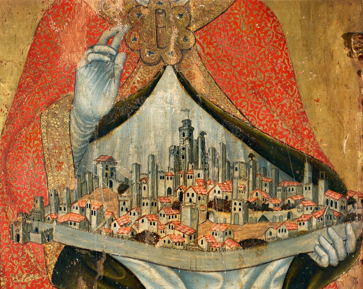 View of the town of San Gimignano, with houses and monuments, detail (painting 作者 塔迪奥·迪·巴尔托洛