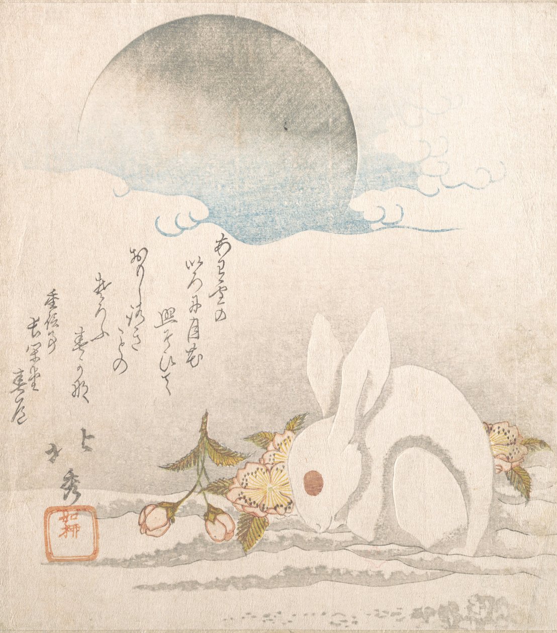 月亮，雪中白兔，大概是1819年。 作者 大扫斋北州