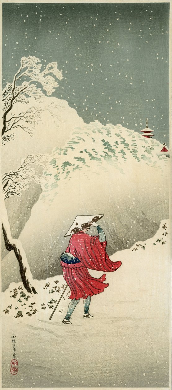雪中的旅行者（彩色木刻版画 作者 高桥弘明