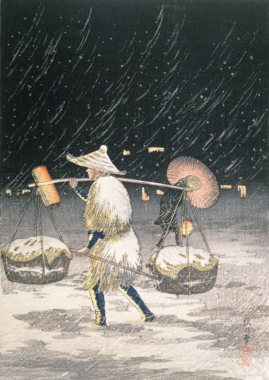 夜雪，19世纪30年代（彩色木版画） 作者 高桥弘明