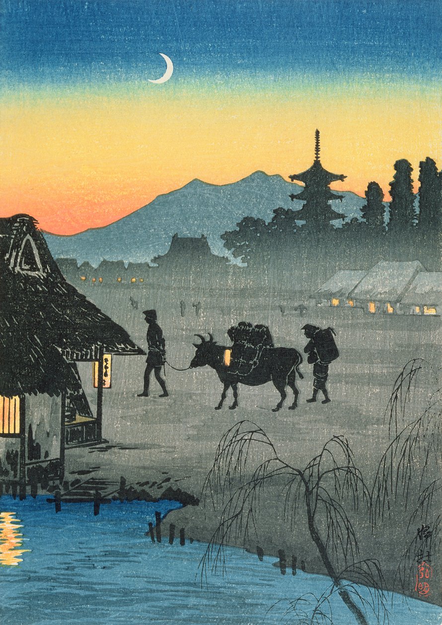 回到20世纪30年代的村庄（彩色木版画） 作者 高桥弘明
