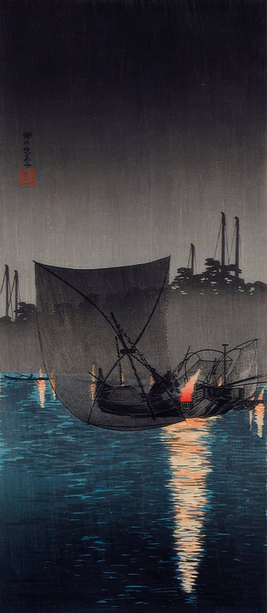 Tsukuda Island, Fishing Nets at Night 作者 高桥弘明