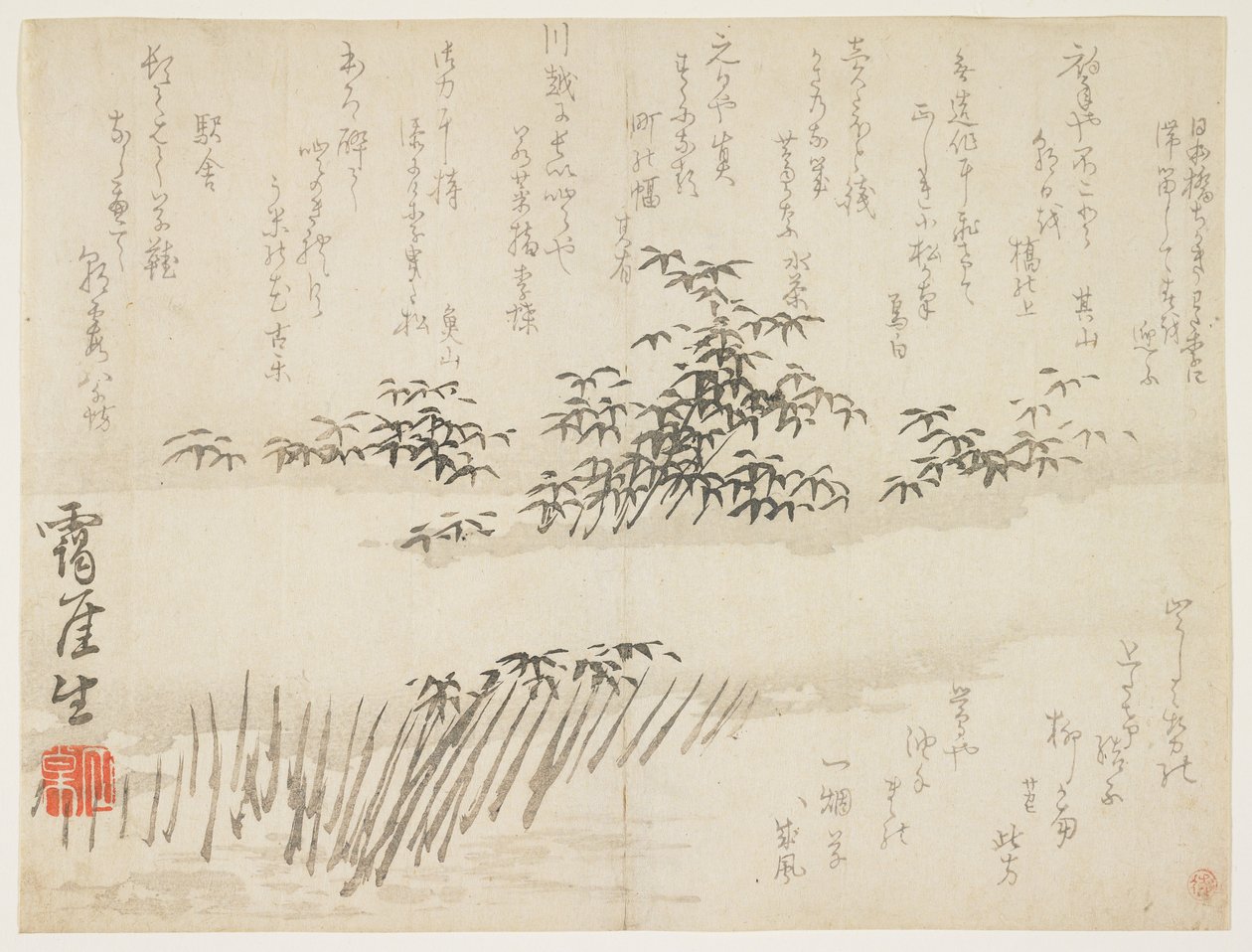 雪中的竹子，c.1830-43（木版画） 作者 高井爱久