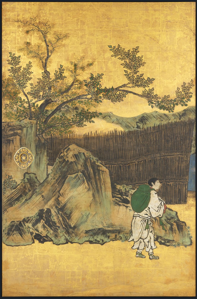围棋，选自《四
成就，17 世纪初（滑动屏风；纸面墨水、彩色和金色） 作者 加野孝信